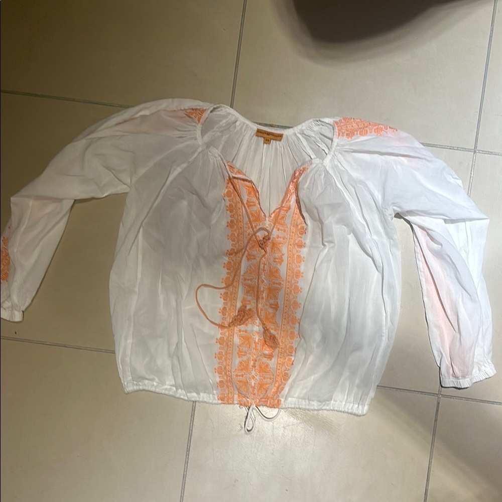 Embroidered White and Orange Women's Top